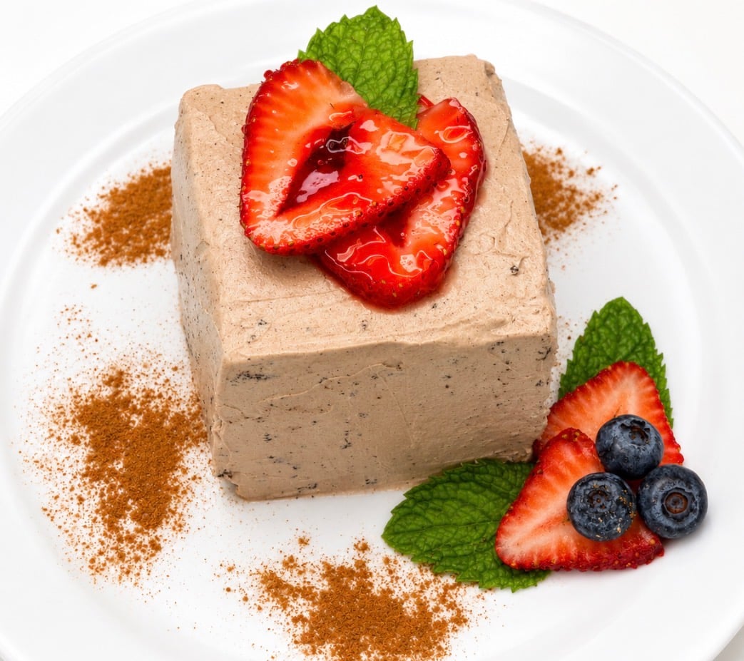 Creamy chocolate mousse dessert with fresh strawberries prepared by Chef Marisol