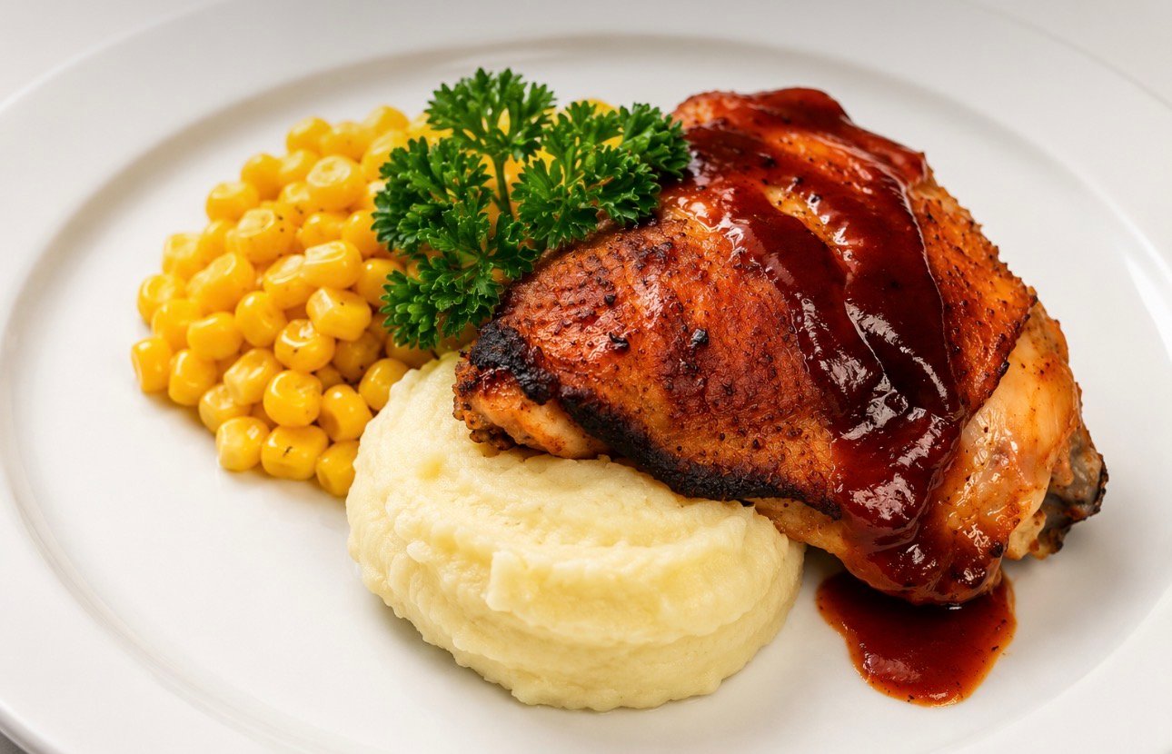 BBQ chicken with mashed potatoes and buttered corn served at Wildomar Senior Assisted Living