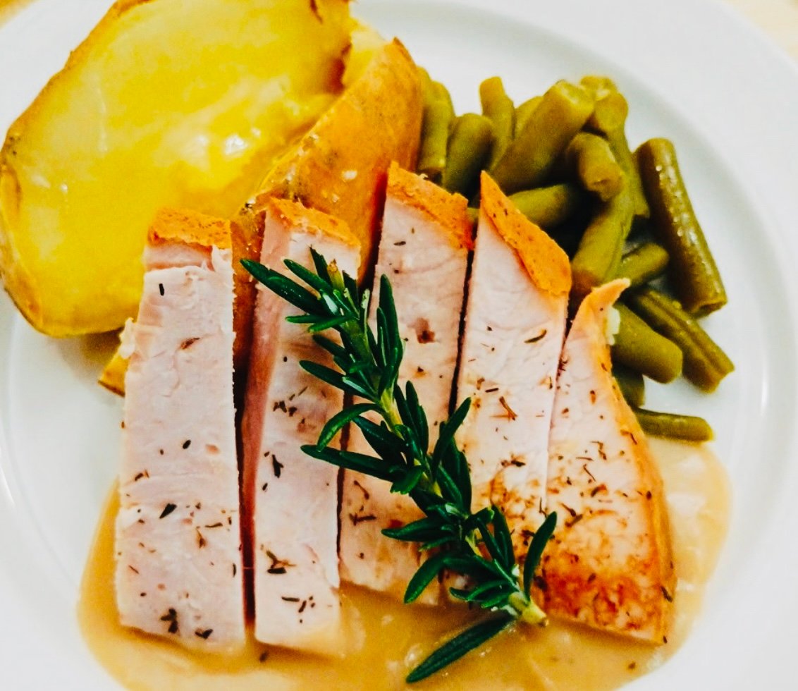 Roasted turkey with baked potato and green beans served at Wildomar Senior Assisted Living in Wildomar, CA