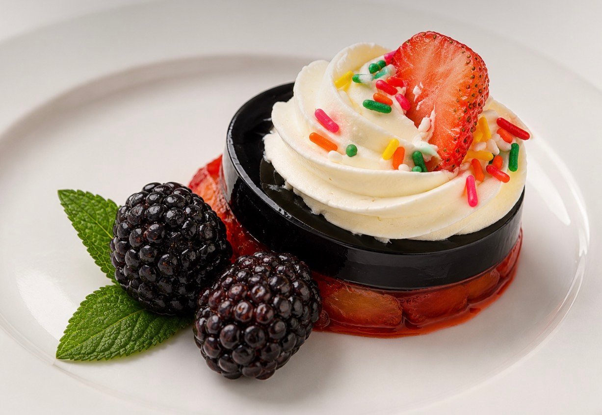 Chocolate mousse topped with fresh strawberries, blueberries, and mint prepared by Chef Marisol at Wildomar Senior Assisted Living